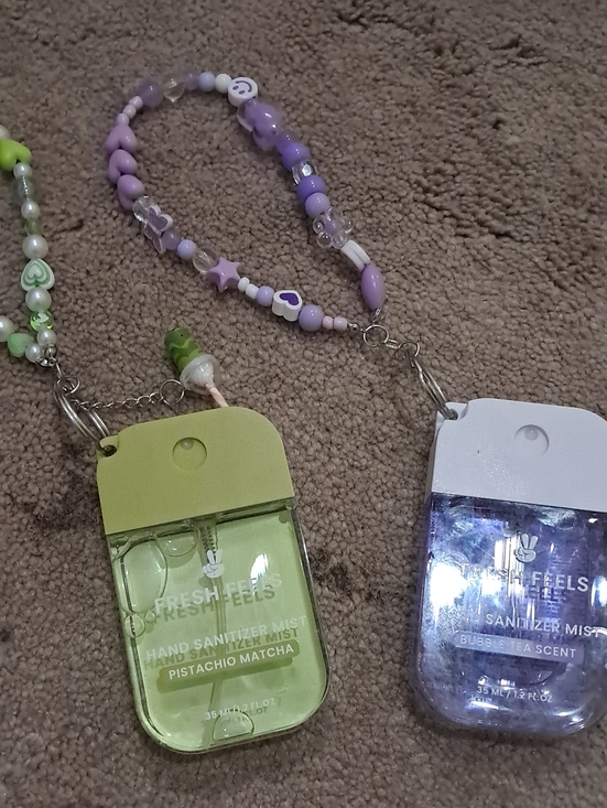 Other - Pistachio Matcha Hand Sanitizer Mist with Purple Beaded Lanyard